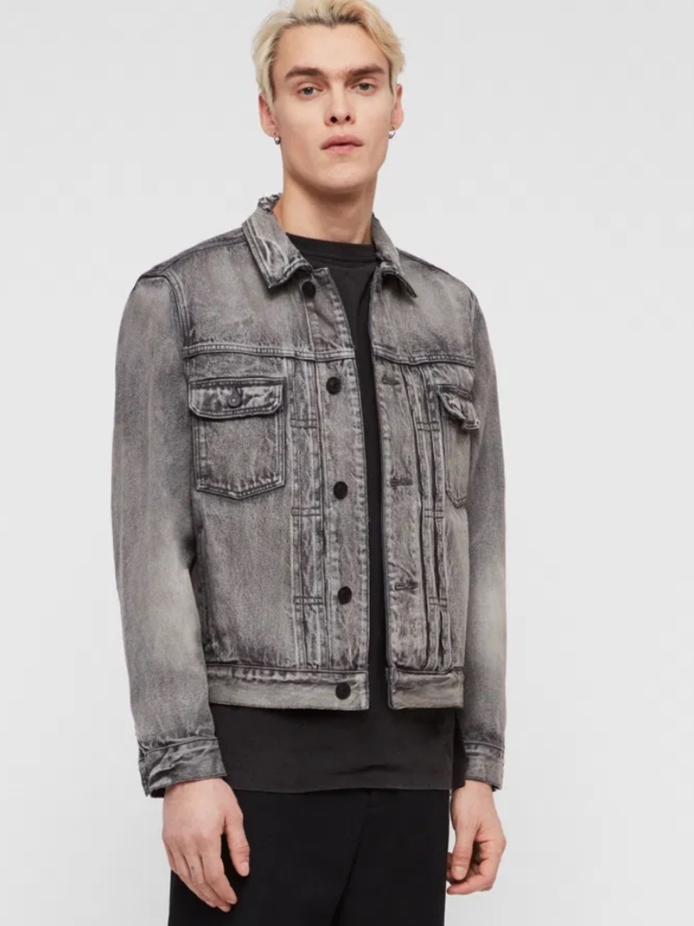 AllSaints BOHMER Faded Black Denim Jacket. Size M